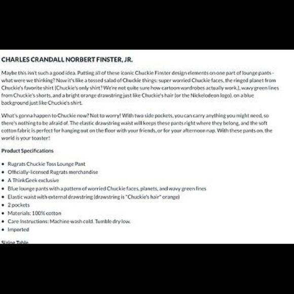 Rugrats Chuckie Cozy Lounge/PJ Pants w/ Pockets Lg - Picture 3 of 3